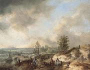 Philips Wouwerman A Dune Landscape with a River and Many Figures oil painting reproduction